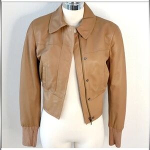 Catherine Malandrino Lamb Leather Bomber Jacket